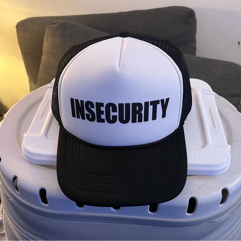 Trucker Hat - Insecurity, White & Black Mesh Adjustable Size